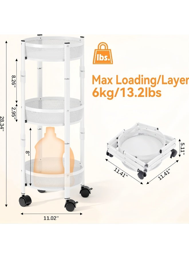 BLOOMING TIME 3 Tier Foldable Utility Rolling Cart with 360° Lockable Wheels,Collapsible Metal Storage Organizer Trolley for Kitchen, Bathroom, Office & Home, No Assembly Needed - Image 2
